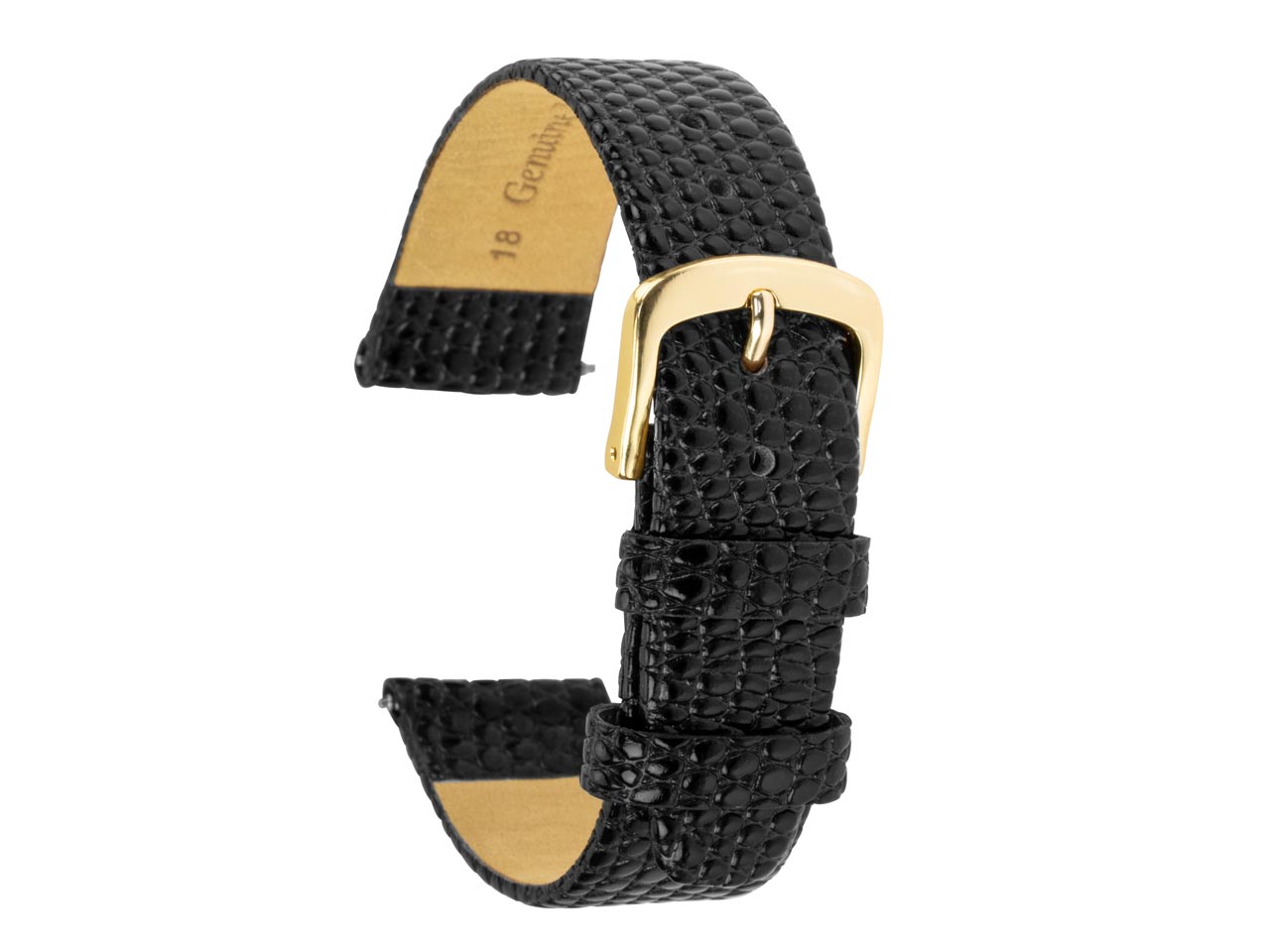 Black Genuine Calf Leather, Lizard Grain Watch Strap, 18mm Questions & Answers