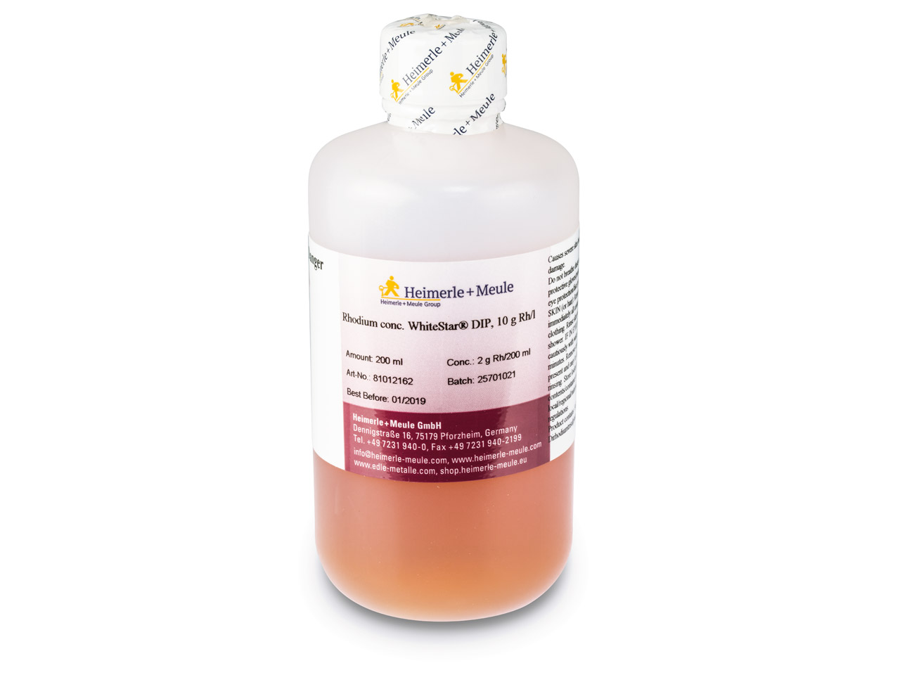 Do you have a safety data sheet for Heimerle + Meule Rhodium Plating Bath White Star Concentrate 200ml 2g Rh/200ml UN3264?