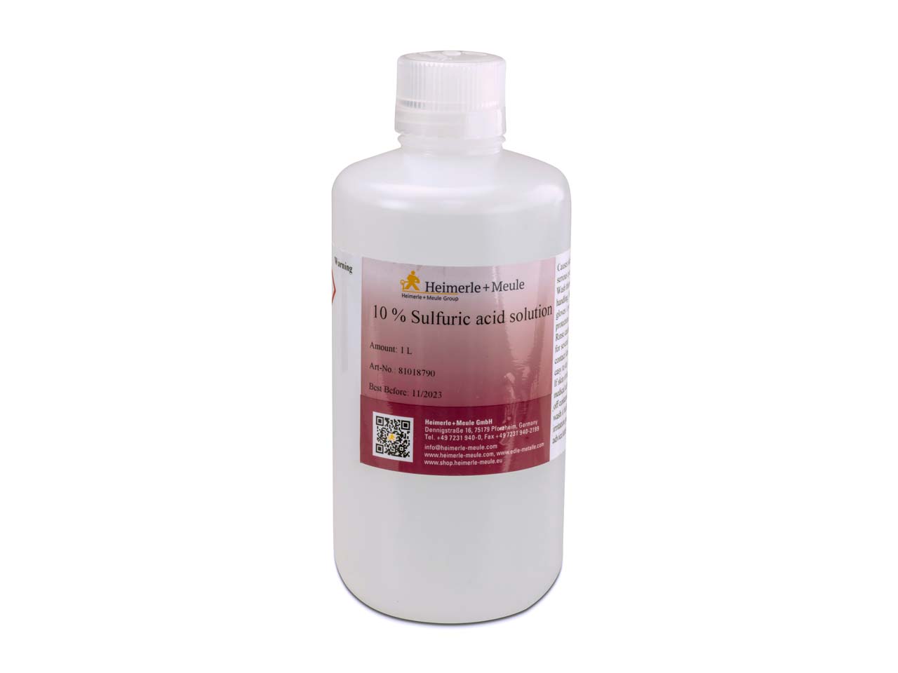 Do you have a safety data sheet for Heimerle + Meule 10% Sulphuric Acid Solution, For Pre-treatment Of Rhodium Whitestar, 1l, Un2796?