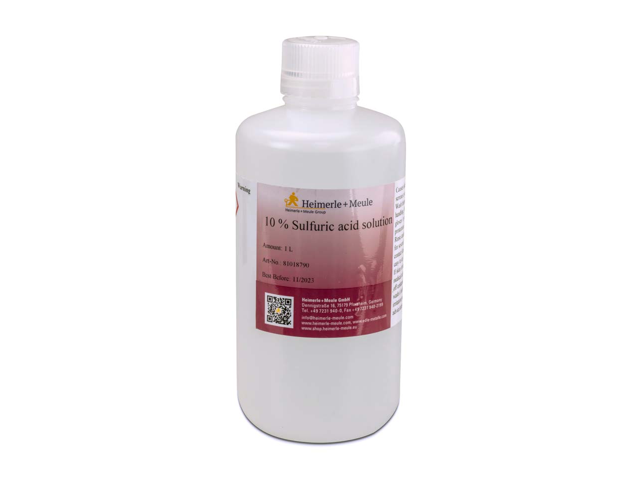 Heimerle + Meule 10% Sulphuric Acid Solution, For Pre-treatment Of Rhodium Whitestar, 1l, Un2796 Questions & Answers